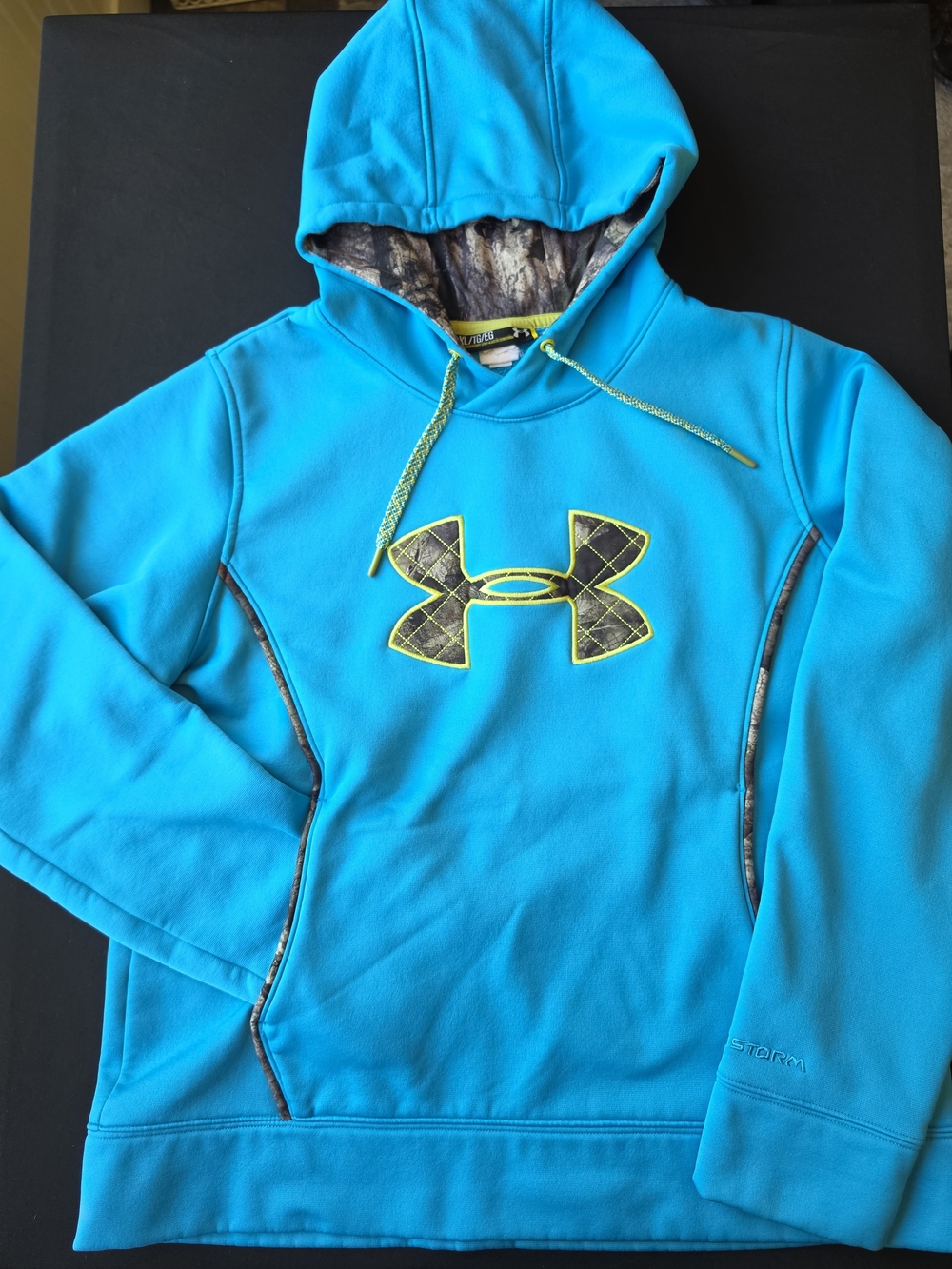 Under Armour Bright Turquoise Hoodie with Camo Hood Lining